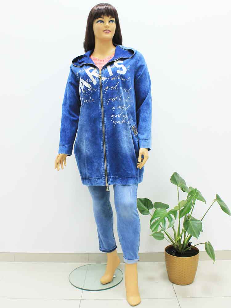 Куртка женская джинсовая облегченная с капюшоном большого размера. Магазин «Пышная Дама», Луганск.