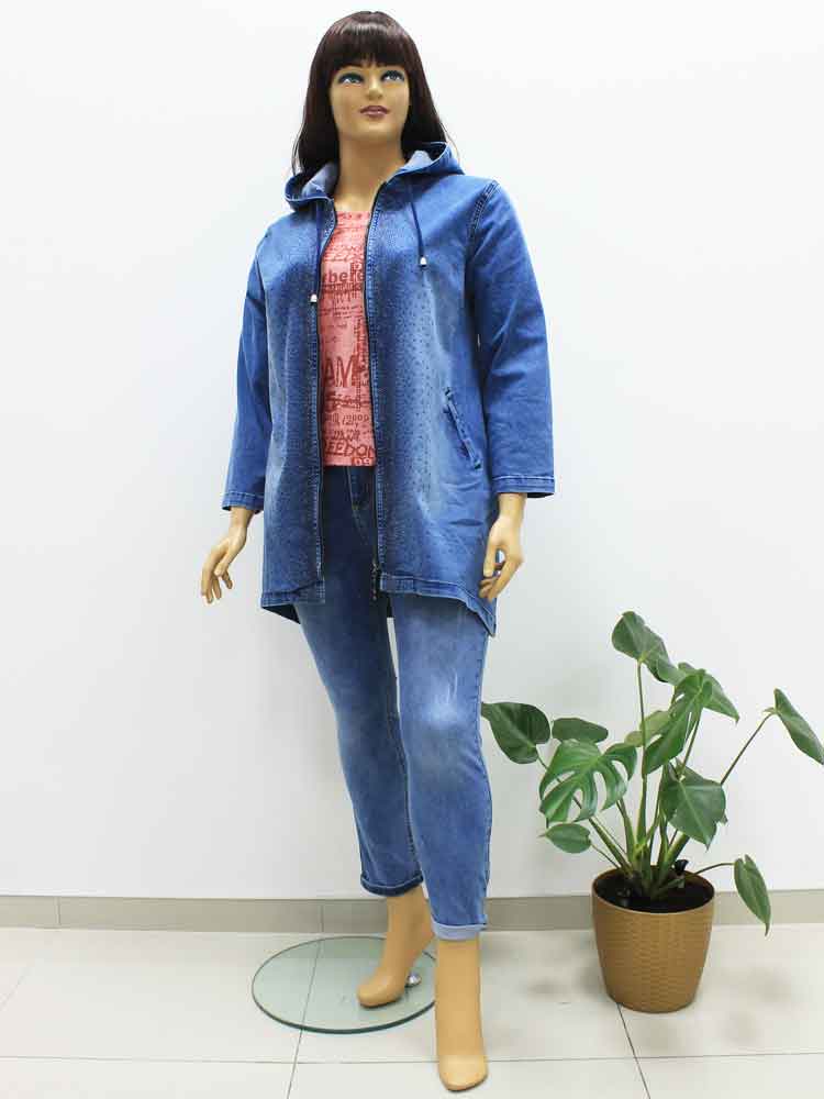 Куртка женская джинсовая с капюшоном большого размера, 2018. Магазин «Пышная Дама», Луганск.