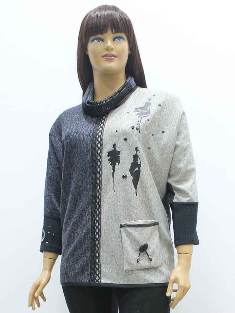 Блуза женская трикотажная  комбинированная и шарф-хомут в комплекте большого размера. Магазин «Пышная Дама», Луганск.