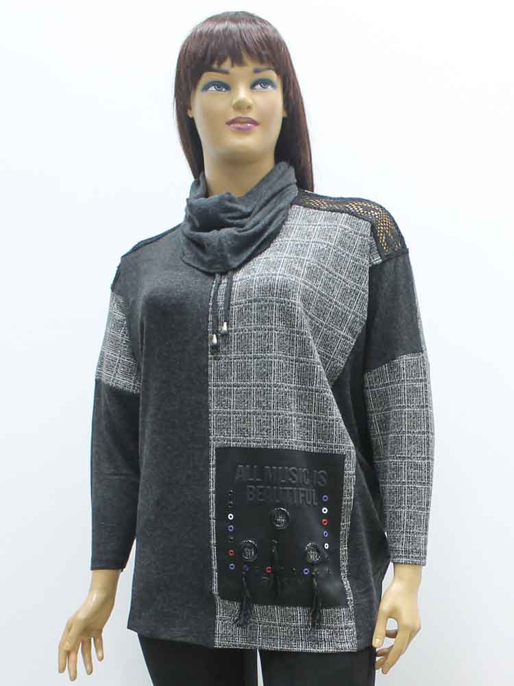 Блуза женская трикотажная комбинированная и шарф хомут (снуд) в комплект большого размера. Магазин «Пышная Дама», Луганск.