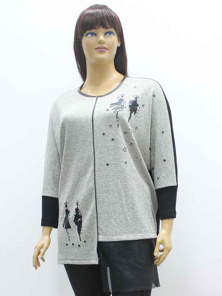 Блуза женская трикотажная комбинированная с аппликацией большого размера. Магазин «Пышная Дама», Луганск.
