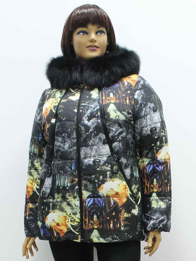 Куртка женская зимняя с капюшоном и отделкой из песца большого размера, 2019. Магазин «Пышная Дама», Луганск.