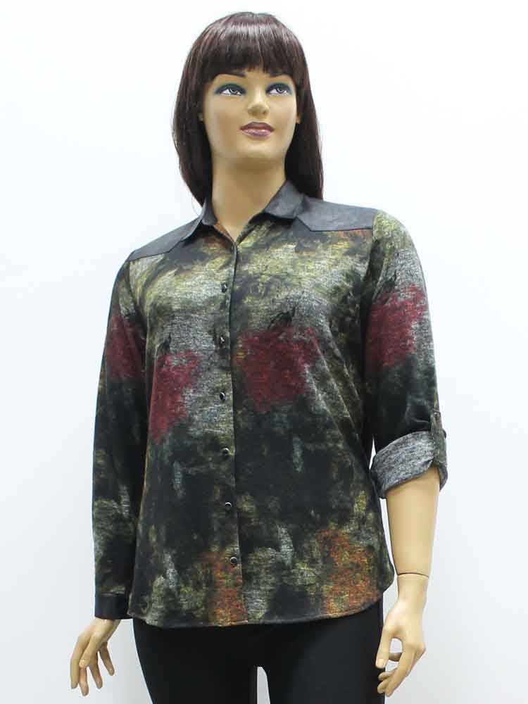 Сорочка (рубашка) женская трикотажная с отделкой из ткани диско большого размера, 2019. Магазин «Пышная Дама», Луганск.