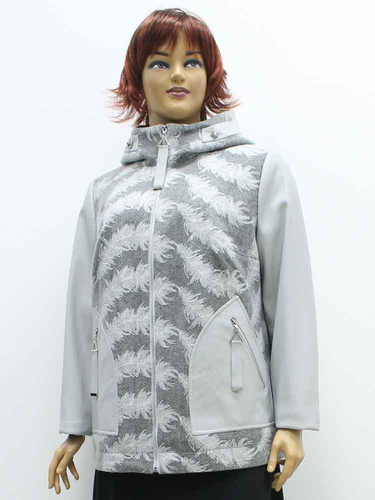 Куртка демисезонная женская комбинированная с капюшоном большого размера, 2020. Магазин «Пышная Дама», Луганск.