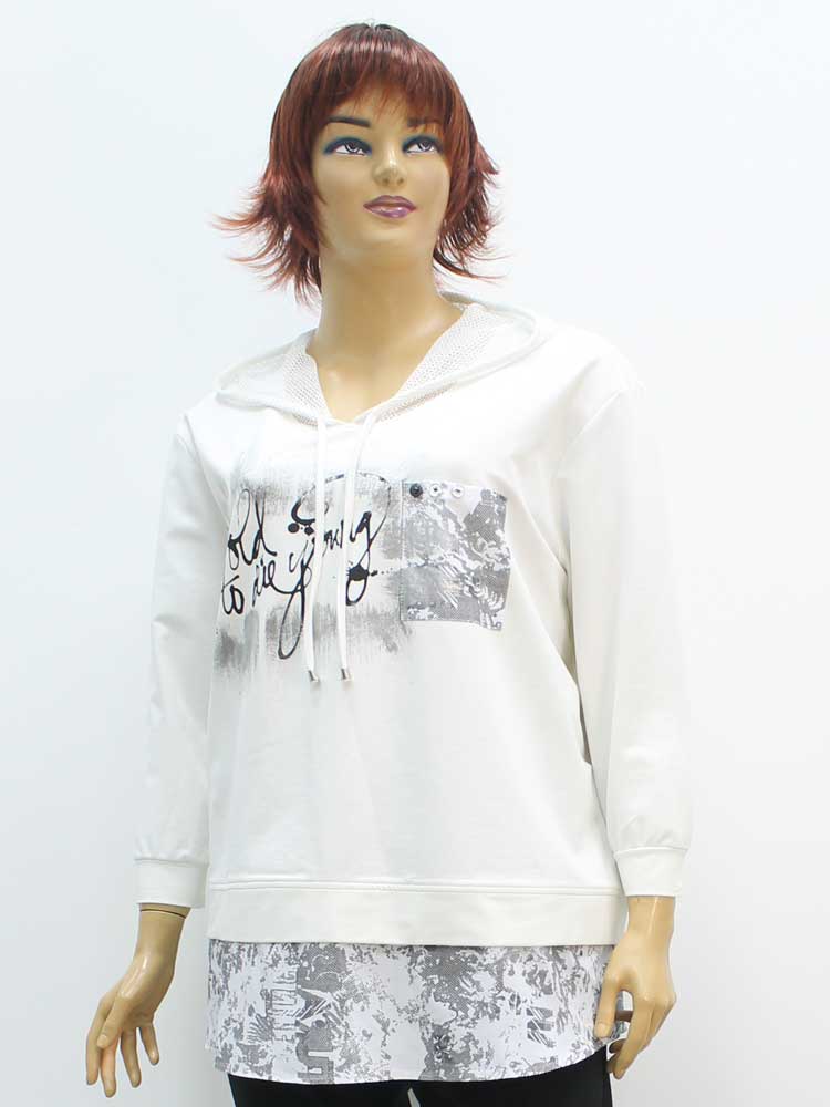 Блуза женская трикотажная комбинированная с декоративным принтом большого размера. Магазин «Пышная Дама», Луганск.