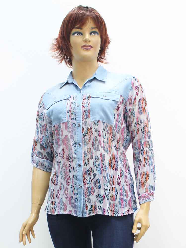 Сорочка (рубашка) женская из шифона с джинсовой отделкой большого размера, 2020. Магазин «Пышная Дама», Луганск.