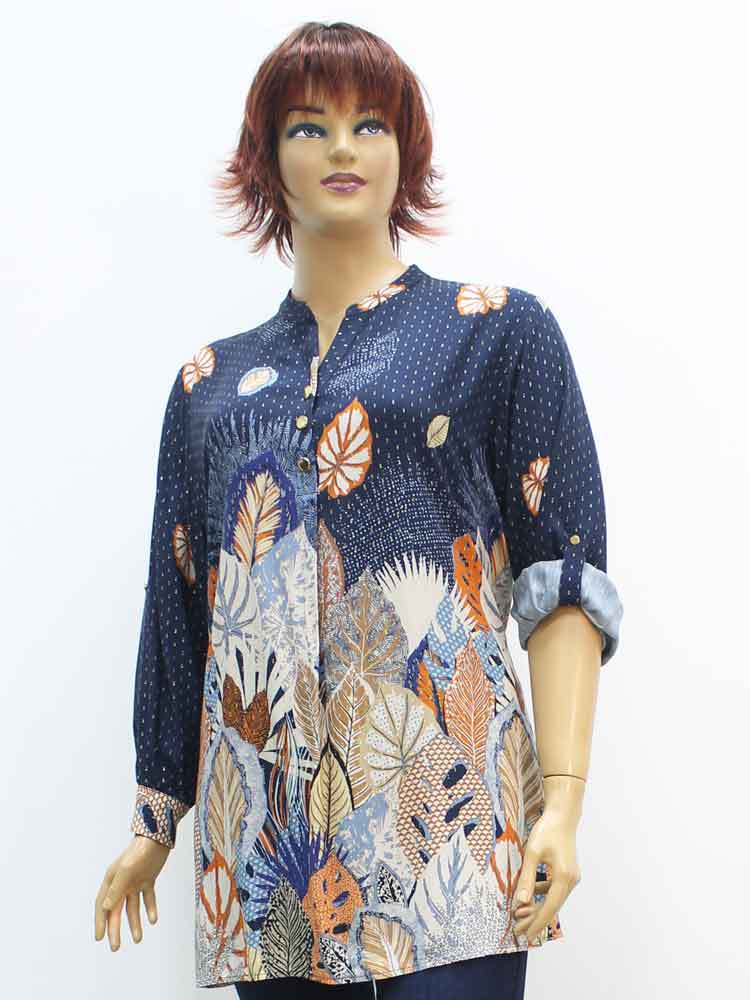 Сорочка (рубашка) женская из штапеля с декоративным принтом и аппликацией большого размера. Магазин «Пышная Дама», Луганск.