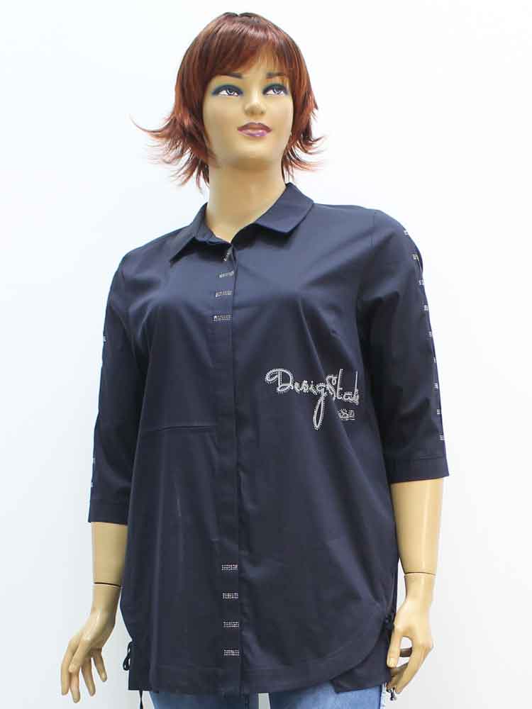 Сорочка (рубашка) женская из хлопка и эластана с аппликацией большого размера. Магазин «Пышная Дама», Луганск.