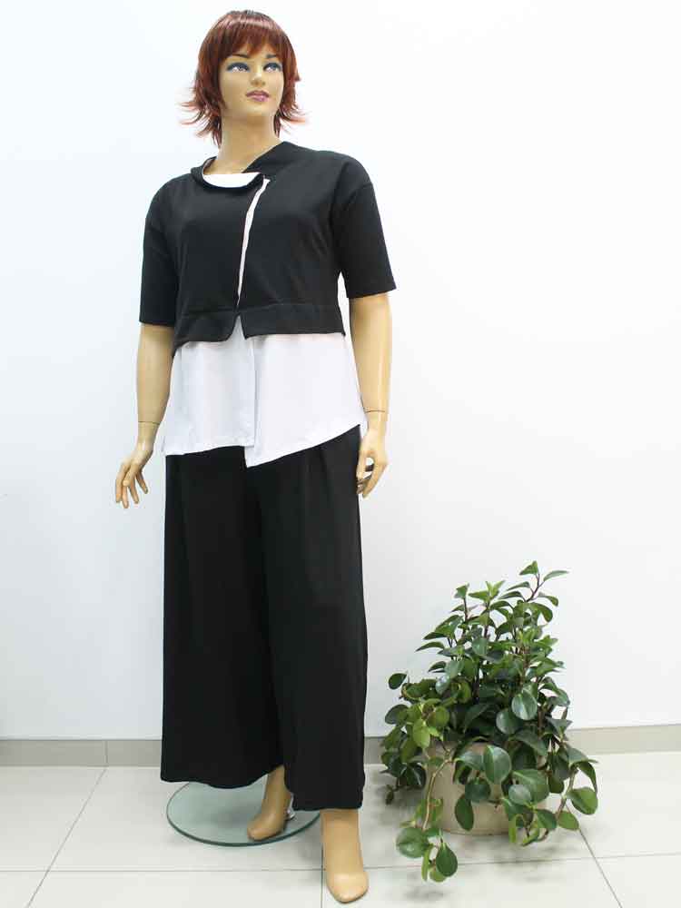 Костюм женский (блуза и брюки кюлоты) трикотажный комбинированный большого размера, 2020. Магазин «Пышная Дама», Луганск.