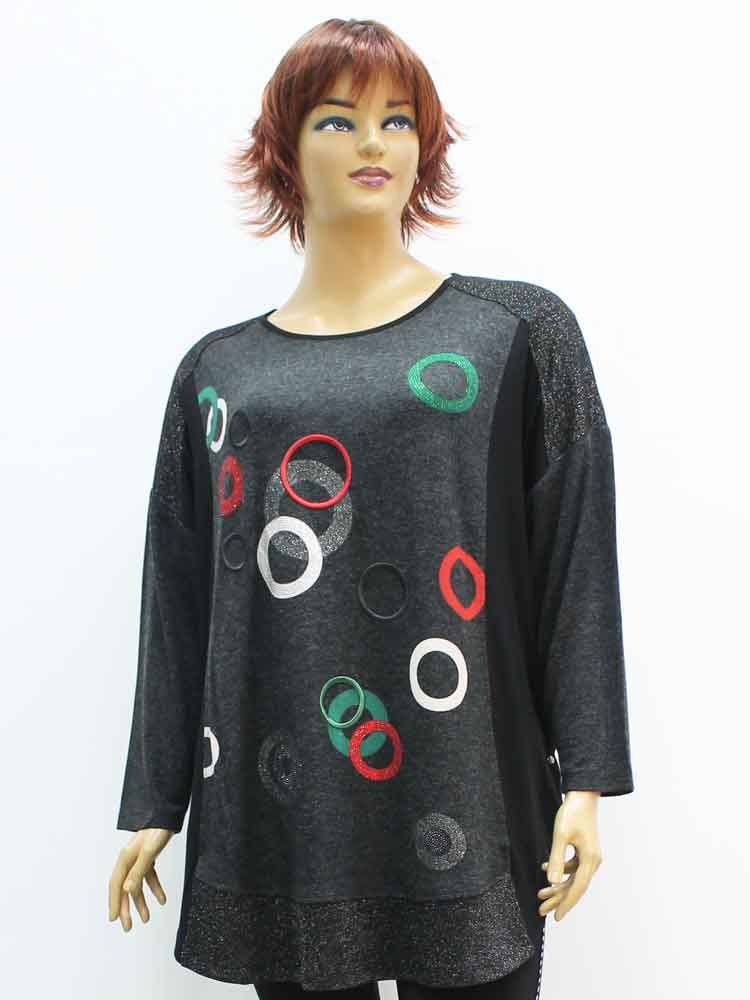 Блуза женская трикотажная комбинированная с вышивкой большого размера. Магазин «Пышная Дама», Луганск.