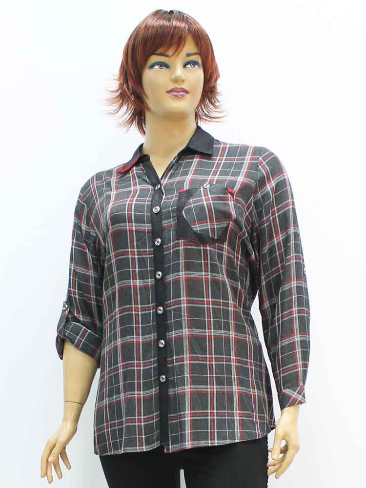 Сорочка (рубашка) женская с отделкой из ткани диско большого размера. Магазин «Пышная Дама», Луганск.