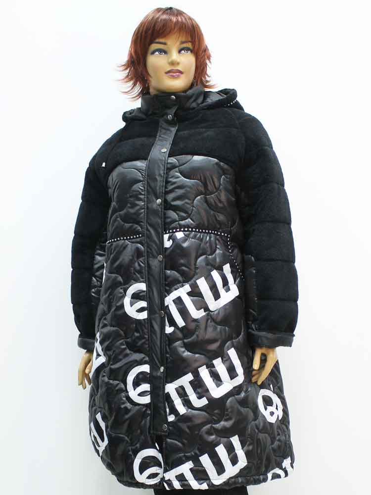 Куртка зимняя женская комбинированная с искусственным мехом и декоративным принтом большого размера, 2021. Магазин «Пышная Дама», Луганск.