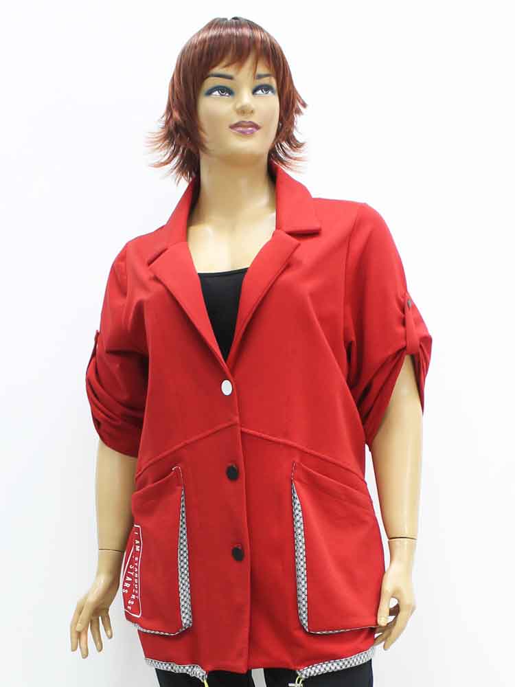 Пиджак женский трикотажный комбинированный с декоративным принтом большого размера, 2021. Магазин «Пышная Дама», Луганск.