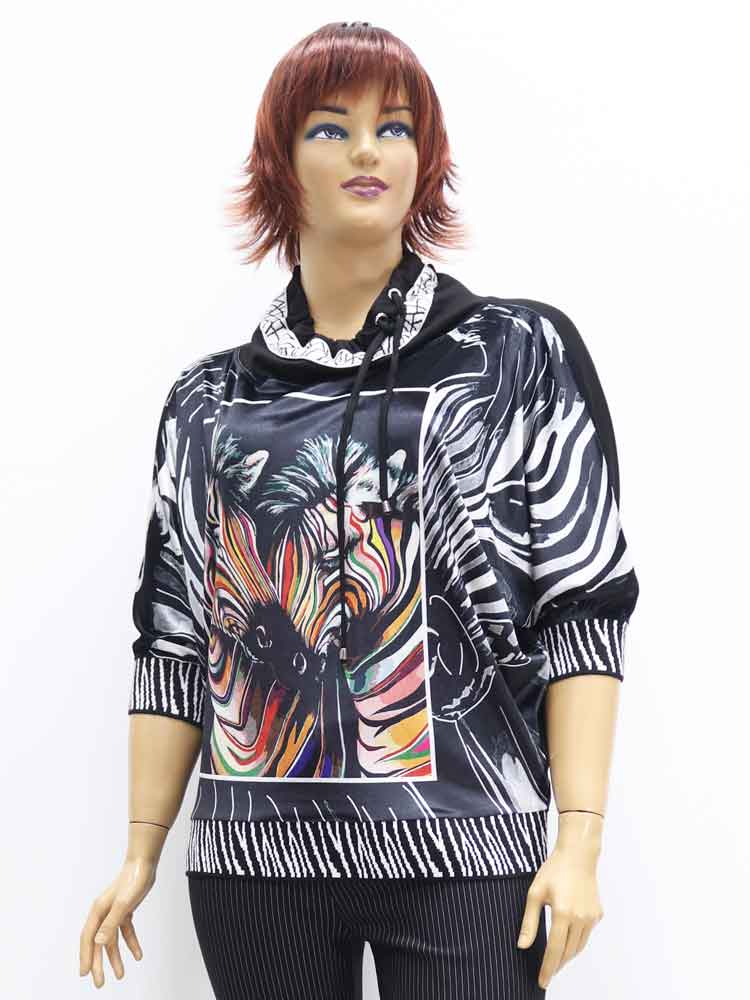 Блуза женская велюровая с декоративным принтом большого размера, 2021. Магазин «Пышная Дама», Луганск.
