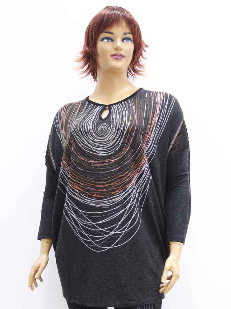 Блуза женская трикотажная комбинированная с декоративным принтом и аппликацией большого размера. Магазин «Пышная Дама», Луганск.
