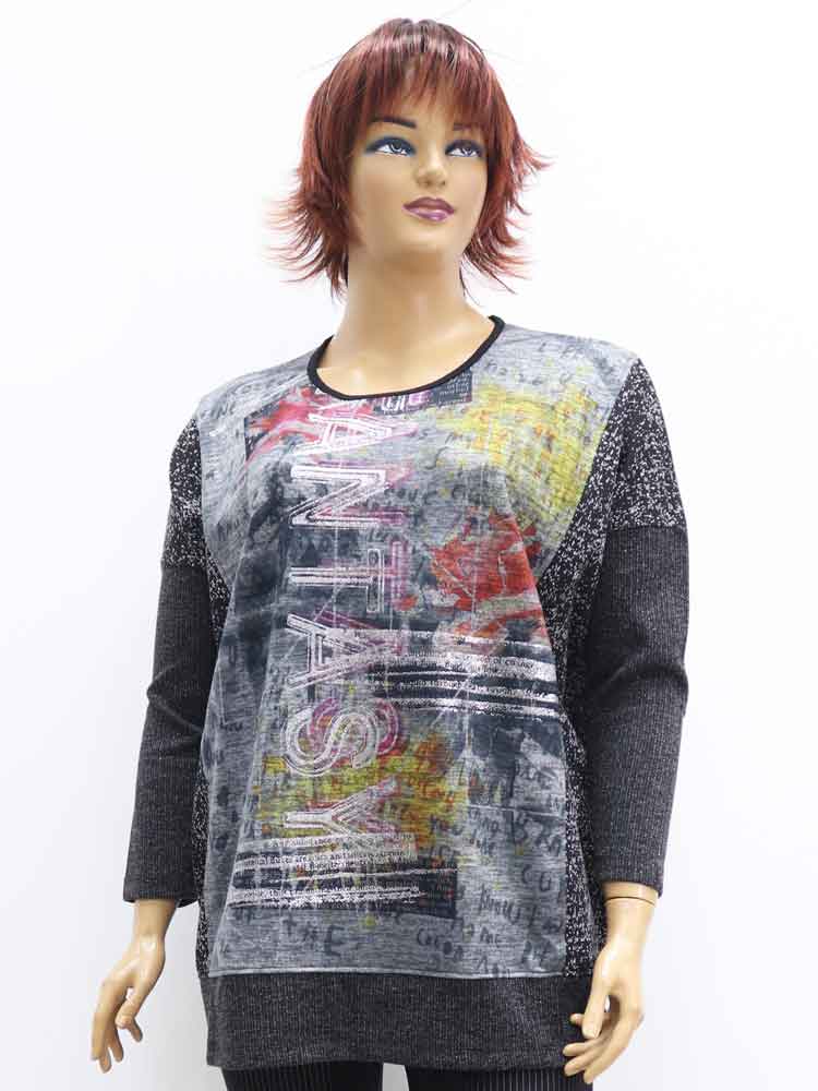 Блуза женская трикотажная комбинированная с люрексом большого размера, 2021. Магазин «Пышная Дама», Луганск.