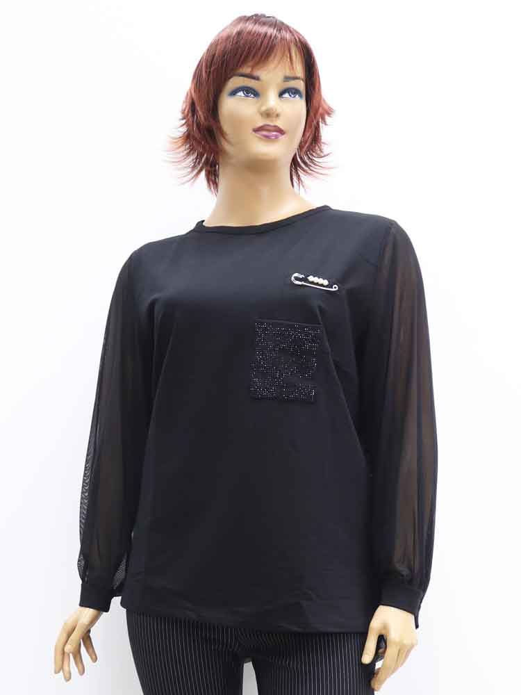 Блуза женская трикотажная комбинированная с сеткой большого размера, 2021. Магазин «Пышная Дама», Луганск.