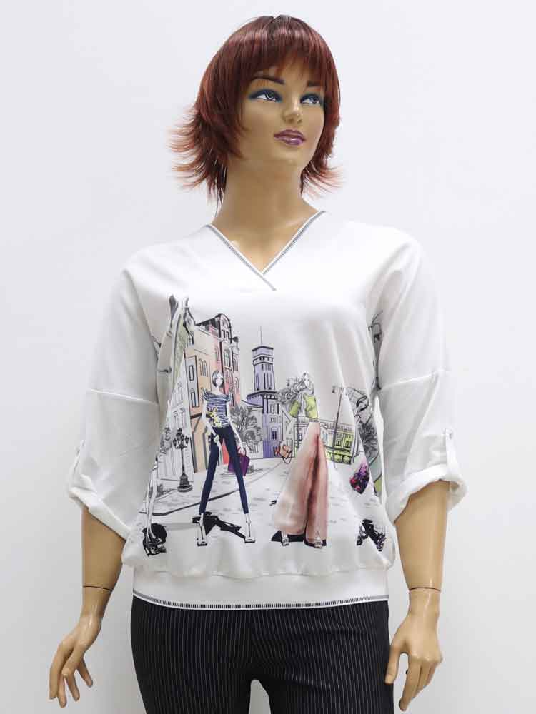 Блуза женская трикотажная с декоративным принтом большого размера, 2021. Магазин «Пышная Дама», Луганск.