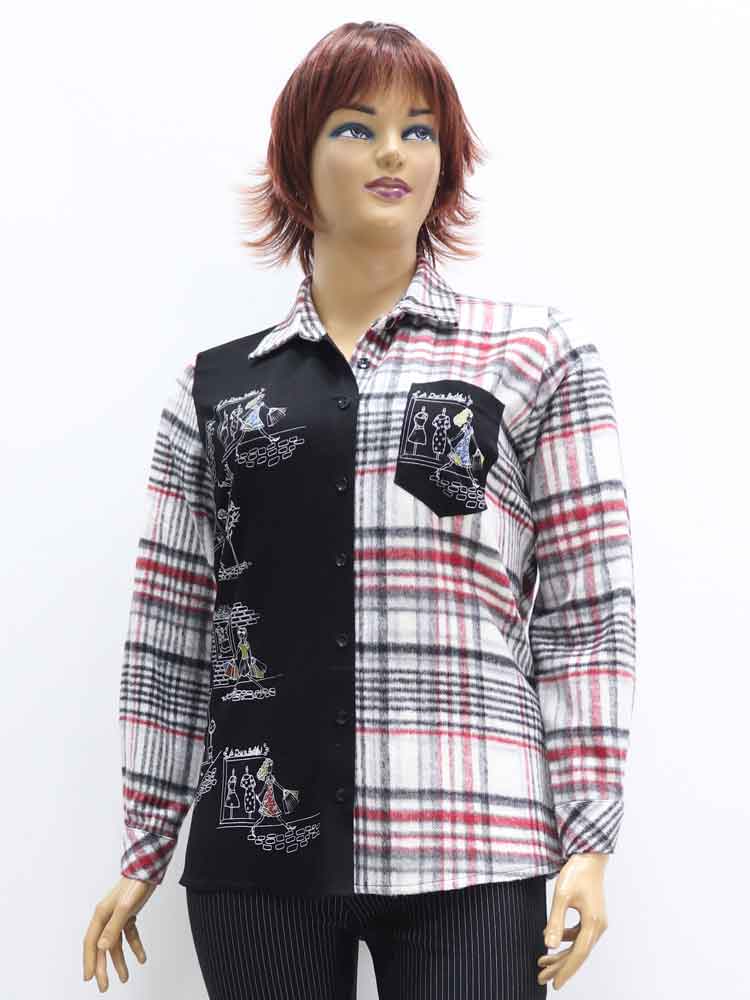 Сорочка (рубашка) женская комбинированная с декоративным принтом большого размера. Магазин «Пышная Дама», Луганск.